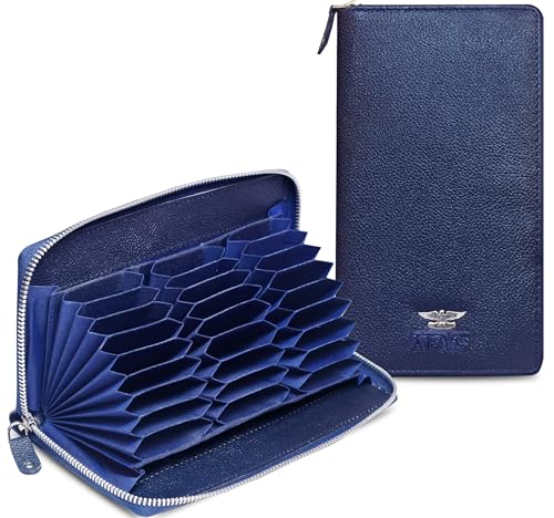 ABYS Genuine Leather RFID Protected 27 Card Slots Wallet for Men and Women (Blue)