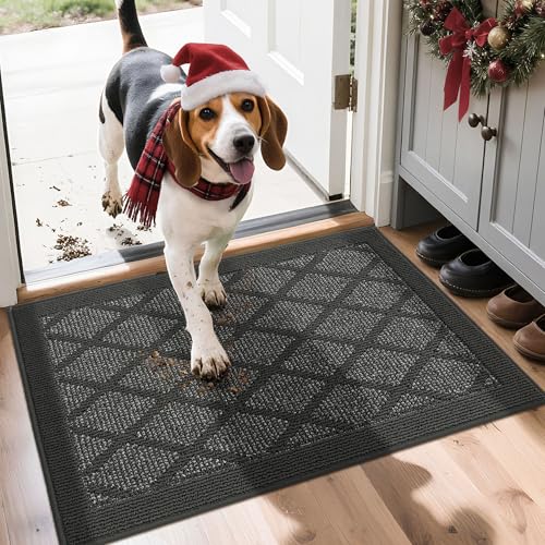 COSY HOMEER Non-Slip Door Mat 20"x32", Entryway Rugs Low Profile Absorbent Dirt Trapper Doormat for Front Entrance, Washable Polypropylene Entry Mat (Dark Grey) Dark Grey 2'8" x 1'8" (Rectan