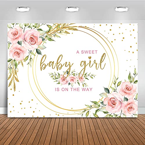 Mocsicka Floral Sweet Baby Girl Backdrop It's a Girl Baby Shower Background Watercolor Pink Floral Baby Shower Party Cake Table Decoration Photo Booth Props (10x7ft)
