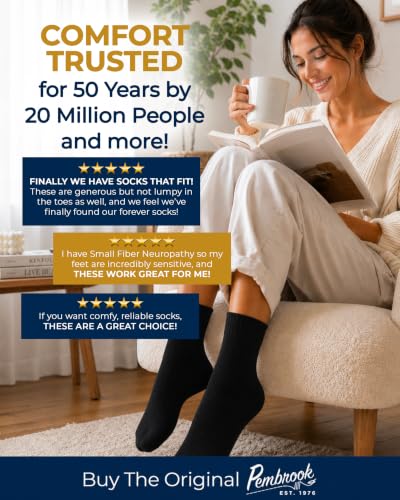 Image of Pembrook Bamboo Viscose Diabetic Socks for Women & Men - 6 Pairs Ankle Socks for Swollen Feet | Neuropathy Socks
