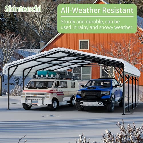 Image of Shintenchi 20x20 FT Metal Carport, Oversized Carport Garage with Enhanced Base, Outdoor Galvanized Car Shelter, Heavy Duty Carports Canopy, for Car, Boats and Tractors, Grey