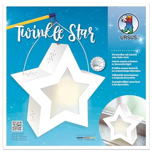URSUS 18770002 Twinkle Star, bianco, ca. 19,3 x 18,3 x 8 cm, cartoncino fotografico 300 laser e scanalato, 2 stelle in carta trasparente 115 g/m2, staffa portalampada 19,3 x 18,3 cm