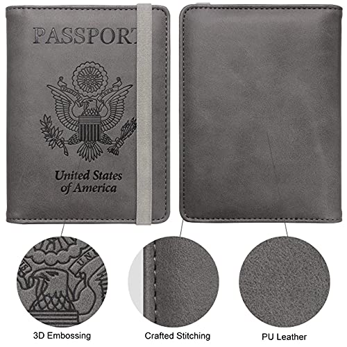 Image of WALNEW Passport Holder for Travel, RFID Passport Cover Wallet for Women Men, PU Leather Passport Book Card Holder Case with Pen (Upgraded, Upgraded-Gray)