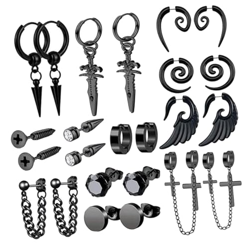 Pendientes modernos de acero pulido negro estilo gótico juego de 12 pares hombre