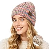 Zando Satin Beanie Hats for Women & Men - Warm Fashionable Winter Hats Thick Knit Beanie Hair Protection Silky Lined Cuffed Sleep Chemo Skull Cap Outdoor Skiing Daily Wear One Size Pink Mixed Yarn