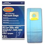 EnviroCare Replacement Micro Filtration Vacuum Cleaner Dust Bags Made to fit Riccar 2000, 4000 and Vibrance Series. Simplicity 5000, 6000 and Symmetry Type A 12 Pack
