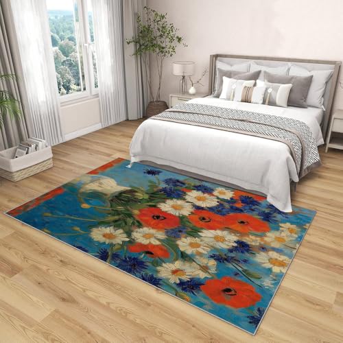 Tapis classique bleu résistant aux taches et lavable en machine