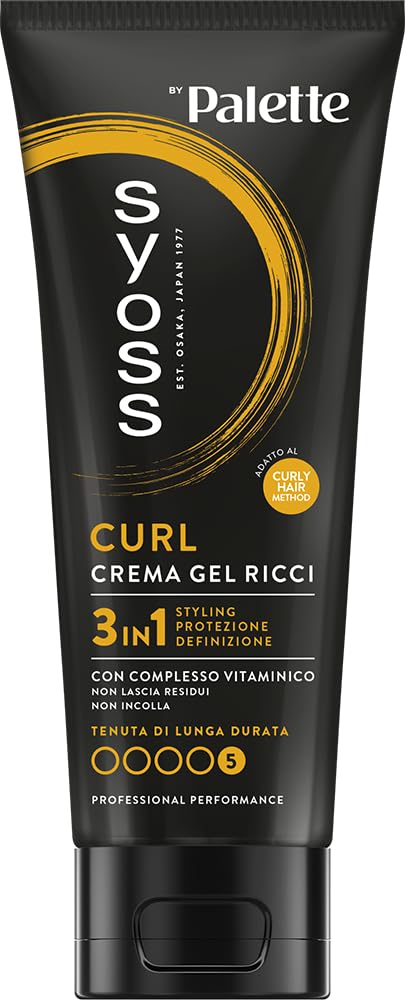 Syoss Curl Crema Gel Ricci 250 ml, 3 in 1, Crema con complesso vitaminico adatta per capelli ricci uomo