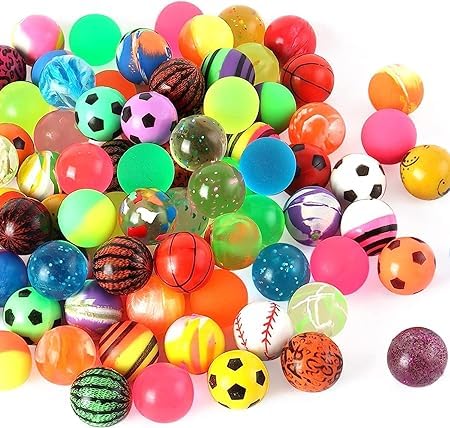 100 Pieces Bouncy Balls Colorful Mixed Pattern High Bouncing Balls for Kids, Party (27 mm)
