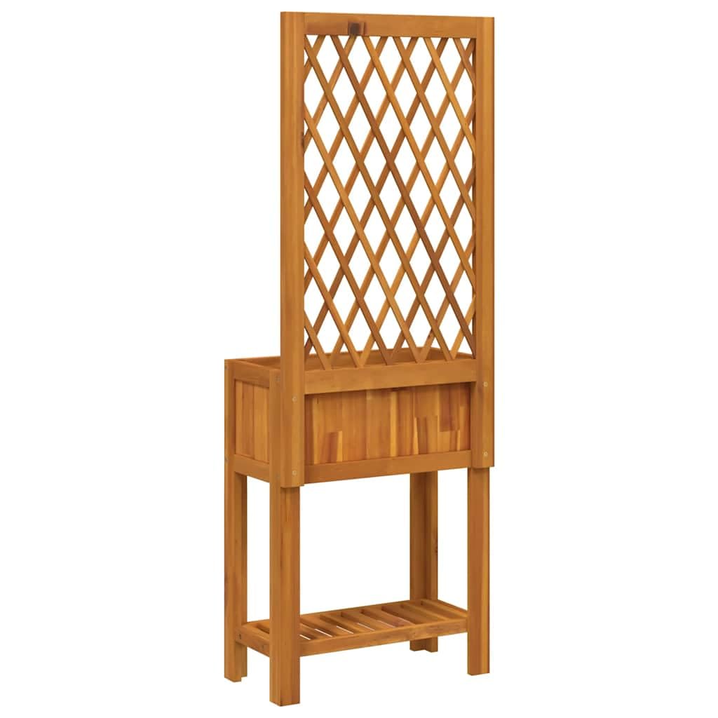 Jardinera con celosía y estante de madera maciza de acacia 55 x 29,5 x 152 cm para plantas trepadoras de jardín y terraza, estructura estable con panel decorativo y estante