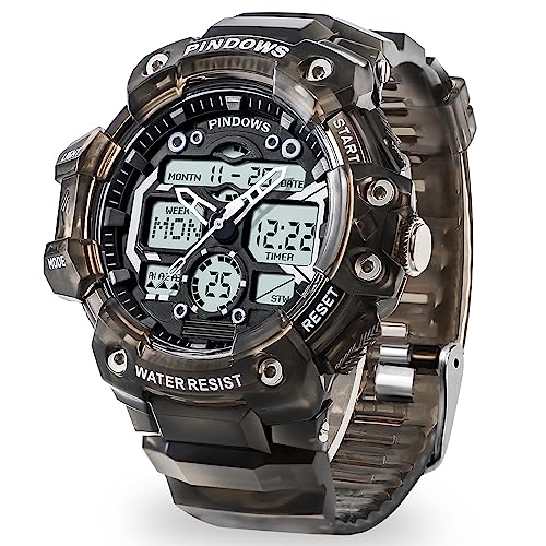 PINIDOUS Reloj deportivo digital para hombre, 7 colores, luz LED, pantalla digital analógica, impermeable, con 3 alarmas, cuenta regresiva, cronómetro, reloj de pulsera militar multifunción