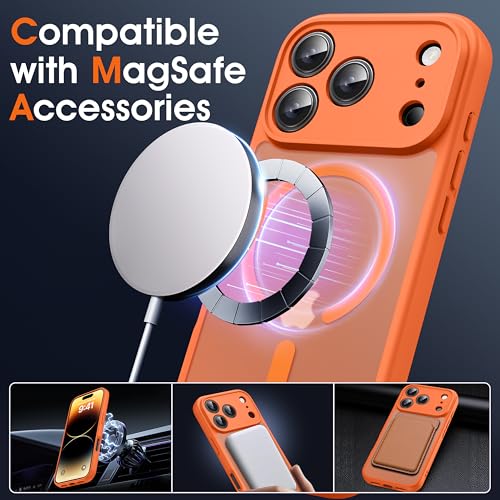 Image of Oterkin Magnetic for iPhone 17 Pro Case Matte, Upgraded Full Camera Protection Compatible with MagSafe Frosted Translucent Shockproof Anti-Scratch Slim Fit Case Military Grade Protection (Orange)