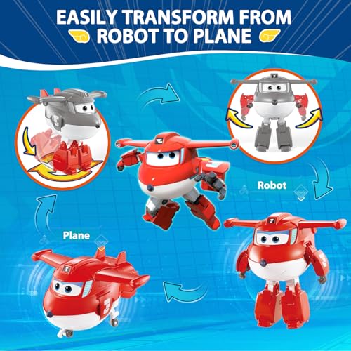 Super Wings Transformable Toys Playset, 5 in Jett and Traver Airplane Transforming Figures Toys Set, 2 in 1 Mode Rescue Bots Toy for 3-5 Year Old Boys Girls, Plane Toy for Toddlers Kids Age 3 4 5 6