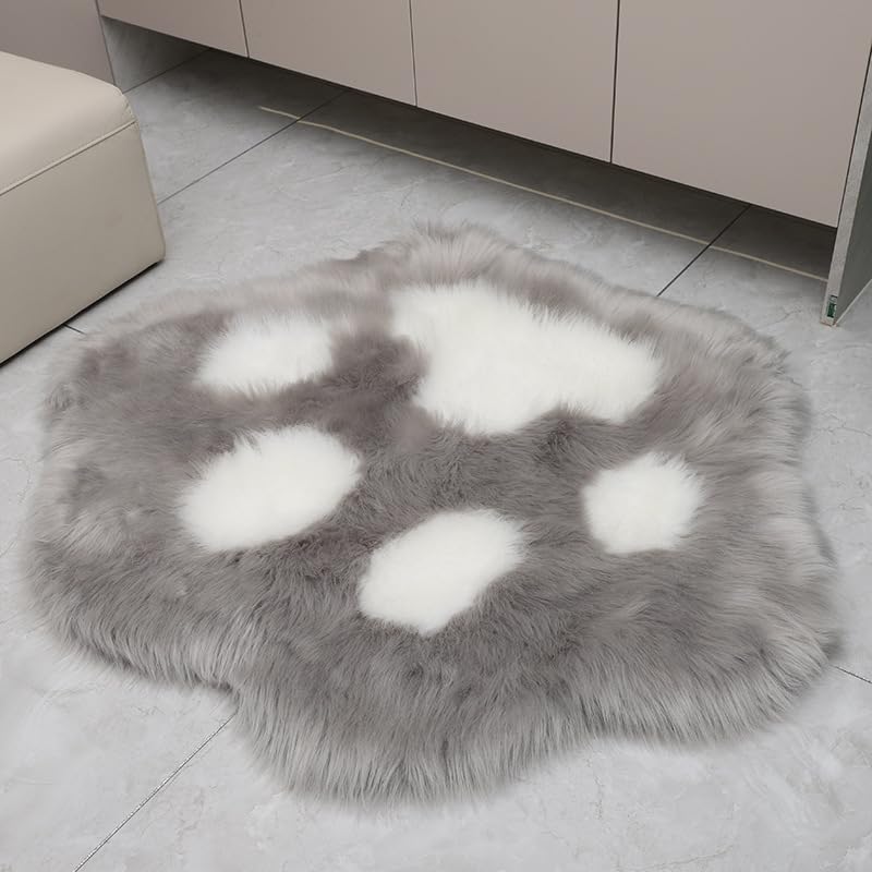 YUGWNN Dog Paws Rug Faux Fur Rugs for Bedroom，Shaggy Fluffy Rug，Kids Room Rug,Gray,80x68cm/31.4x26.7in