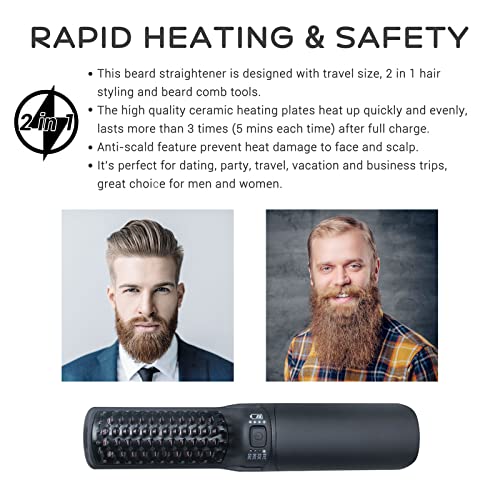 IHHAIR Cordless Beard Straightener Brush with Heated Comb