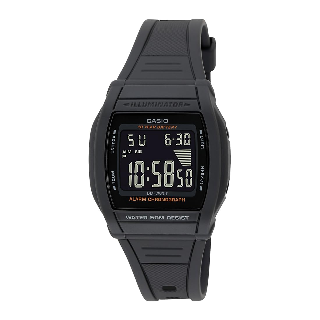 CasioUnisex Resin Digital Black Dial Watch-W-201-1Bvdf, Band Color-Black