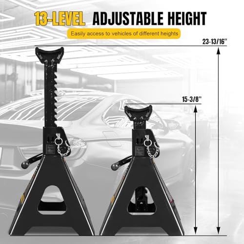 Image of YELLOW JACKET Jack Stands 6 Ton with Double Locking for Lifting Car SUVS, Heavy Duty Steel, 13000 lb Capacity, 1 Pair, Black