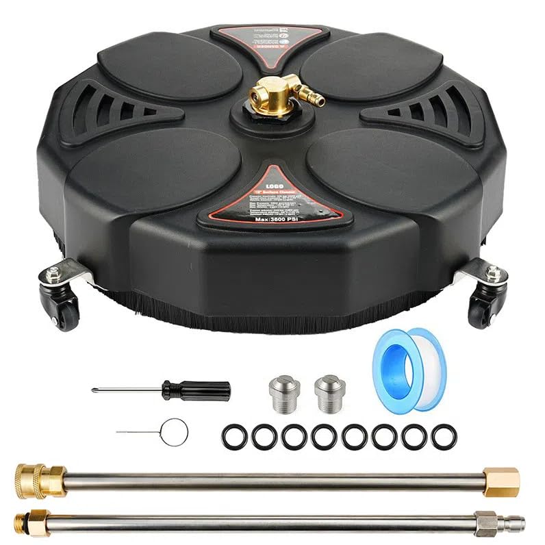 Tool Daily - Limpiador de superficies de 18 pulgadas para lavadora a presión con 4 ruedas, accesorio de lavadora eléctrica de entrada con 2 varitas de extensión y 2 boquillas de repuesto, 3600 PSI,