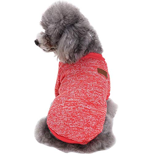 Image of fleece Pet Dog Classic Knitwear Sweater Warm Winter Puppy Pet Coat Soft Sweater Clothing for Small Dogs (S, Red), 1 count