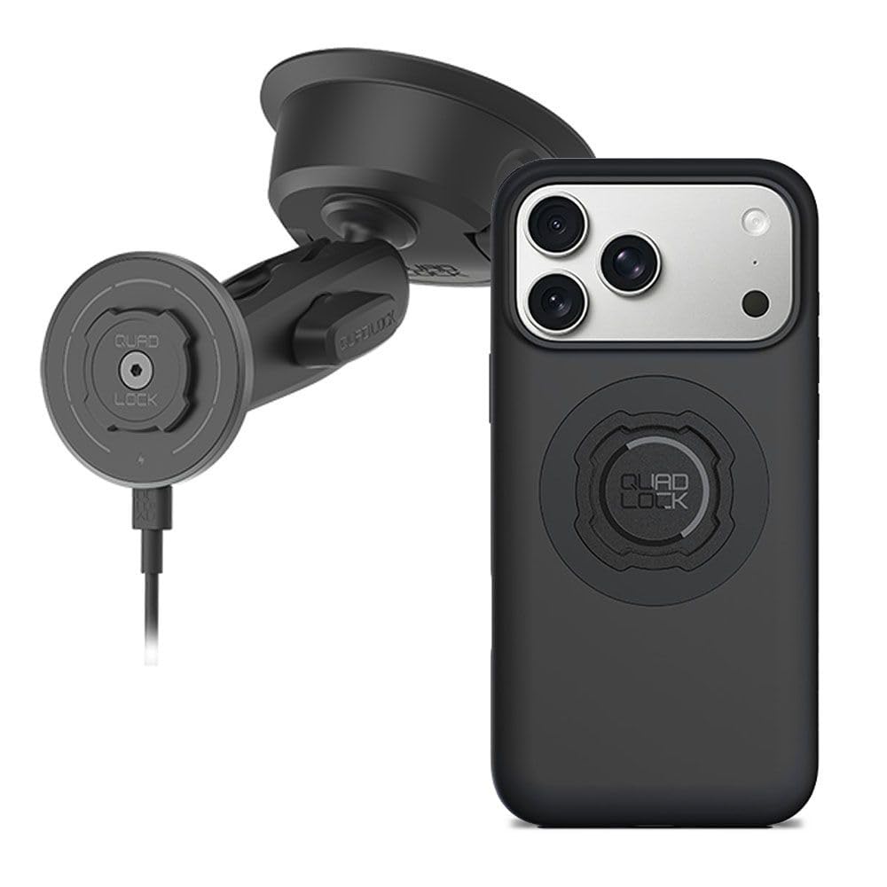 Quad Lock Kfz-Handyhalterung mit Saugnapf, robust, mit MAG-Hülle und kabellosem Ladekopf MAG für iPhone 18 Pro Max