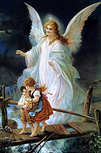 Poster Ange gardien protégeant les enfants sur le pont déco chambre 30x45 cm