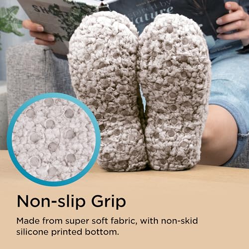 Image of Brookstone Plush Footies - Memory Foam Slippers with Ultra-Soft Sherpa, Non-Skid Sole, One-Size-Fits-Most, Machine Washable for Women, Stocking Stuffers and Christmas Gifts