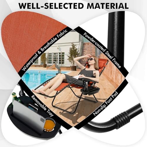Image of Giantex 2 PCS Zero Gravity Chair, Outdoor Chaise Lounge with Cup Holder, Patio Folding Chairs Recliner for Yard Pool Lawn Balcony, Orange