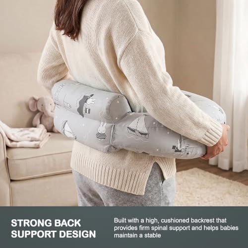 Image of BAYBEE Feeding Pillow for New Born Baby with Foldable Breastfeeding Cover | Feeding Cover for Nursing Mom with Adjustable Velcro & Back Support | Nursing Pillow with Removable & Washable (Grey)