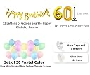 Flyloons 60th Pastel Happy Birthday Decoration for Girls Kids Boys with Glitter Golden Happy Birthday Paper Banner,Pastel Balloons,Glue dots,Arch Tape for Balloons Birthday decoration Items, 80 Pieces gallery image