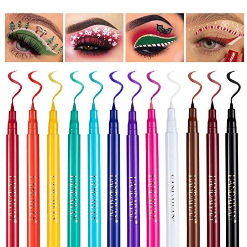 12Pcs Matte Colored Liquid Eyeliners Delineador De Ojos De Colores Set Colorful Eye Liner Liquid Color Eyeliner Eye Makeup For Valentines Day Gifts Bright Colors Waterproof Smooth & No Fading (13-Multicolors) #TOP5