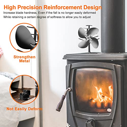 The Three Musketeers 4-Blade Heat Powered Wood Stove Fan - Ultra Quiet Fireplace Wood Burning Eco-Friendly Fan Efficient Heat Distribution – Black #TOP3