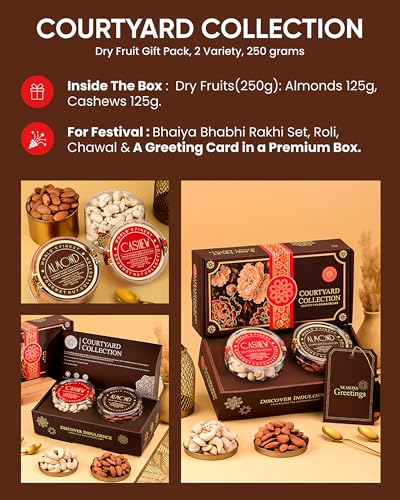 Image of Hyperfoods Bhaiya Bhabhi Rakhi Set Dry Fruits Gift Hamper 250g RawFruit Courtyard Collection Pack of 2 Dry Fruits Gift Box Rakhi For Brother and Bhabhi DryFruits Gift Pack Gift Hamper