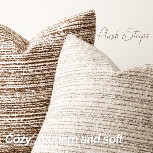 Image of Foindtower Set of 2 Faux Fur Textured Modern Throw Decorative Pillow Covers Lumbar Accent Striped Cushion Sherpa Boho Farmhouse Pillowcase for Couch Sofa Living Room Home Decor 12x20 Inch,Orange Brown