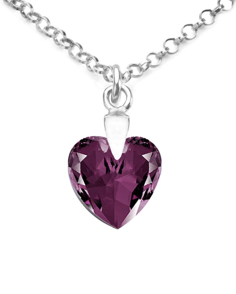 GIFT BOXED! Ah! Jewellery Ladies 10mm Eye Catching Amethyst Shimmer Heart Crystal Necklace. 45cm Sterling Silver Anchor Chain Included, Stamped 925.