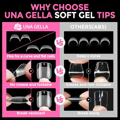 Image of UNA GELLA Extra Short Square Oval Nail Tips 216pcs Pre-shaped Half Matte Square Round Gel Nail Tips Full Cover Squoval Clear Acrylic Fake Nails for Press on Nail Extensions Home DIY Salon 12 Sizes