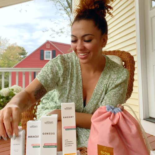 Minimo Skin Essentials Glow (Unscented) Bundle Skin Care Routine | Skin Care System Face Wash, Scrub, Serum, Toner, Moisturizer & 1 Applicator | 60 Day Supply