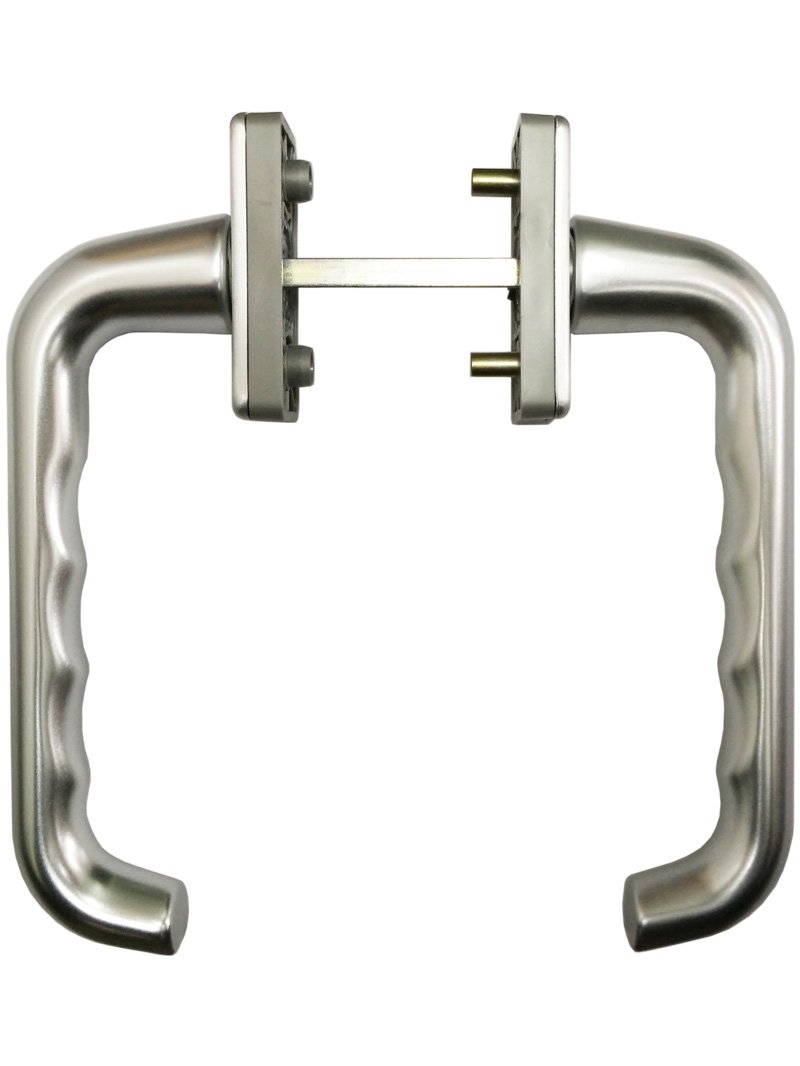Patio Door Handle Pair 43mm Screw Fix - Silver (int & ext Handle Set incl)