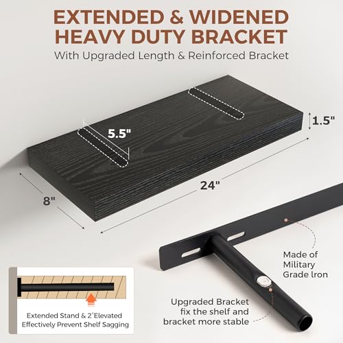 Image of Dreamland Black Floating Shelves for Wall,8 Inch Deep Floating Shelves,24 inch W x 8 inch D Wall Shelves for Bedroom,Living Room, Kitchen,Bathroom,Set of 2