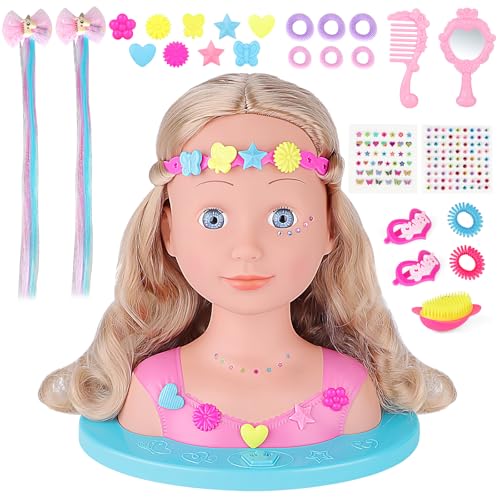 deAO Schminkkopf Puppe Frisierkopf für Kinder, 25 cm