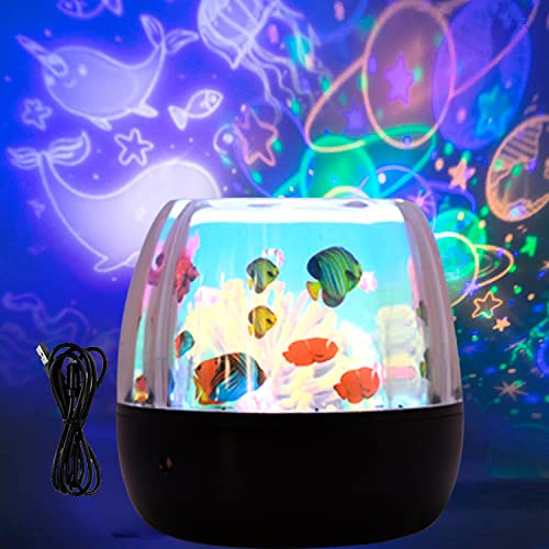 ZTWLEED Veilleuse Enfant,Sea World Projecteur,Projection rotative à 360°,Alimenté par Batterie/USB,Monde Sous-Marin Réaliste, Veilleuse Relaxante pour Enfants Hommes Femmes Décoration Cadeau Cover