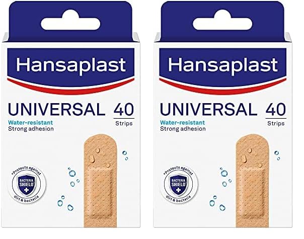 Hansaplast Universal Wound Plasters | Water-resistant | Strong Adhesion | Absorbent Non-stick Wound Pad | Breathable Plasters | Multipurpose plasters | 40 Strips (Pack of 2)