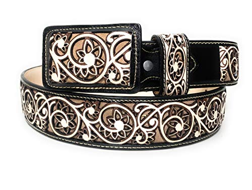 Men's Engraved Western Belt Cinto Charro Grabado Vaquero Leather Belt4