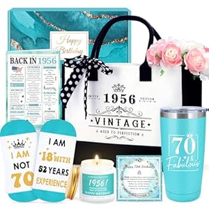 Regalos de 70 cumpleaños para mujeres, regalos de cumpleaños de 70 años para mujeres, ideas de regalo geniales de 1956 para mujeres, regalo divertido para mujeres de 70 años, cestas de decoración de