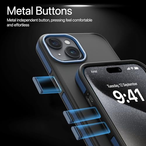 Image of Vaku Luxos Elementrix Magpro Back Cover Case for iPhone 15 Shockproof Scratch Resistant Slim Thin Military-Grade Protection Support Mag-Safe Wireless Magnetic Charging - Blue