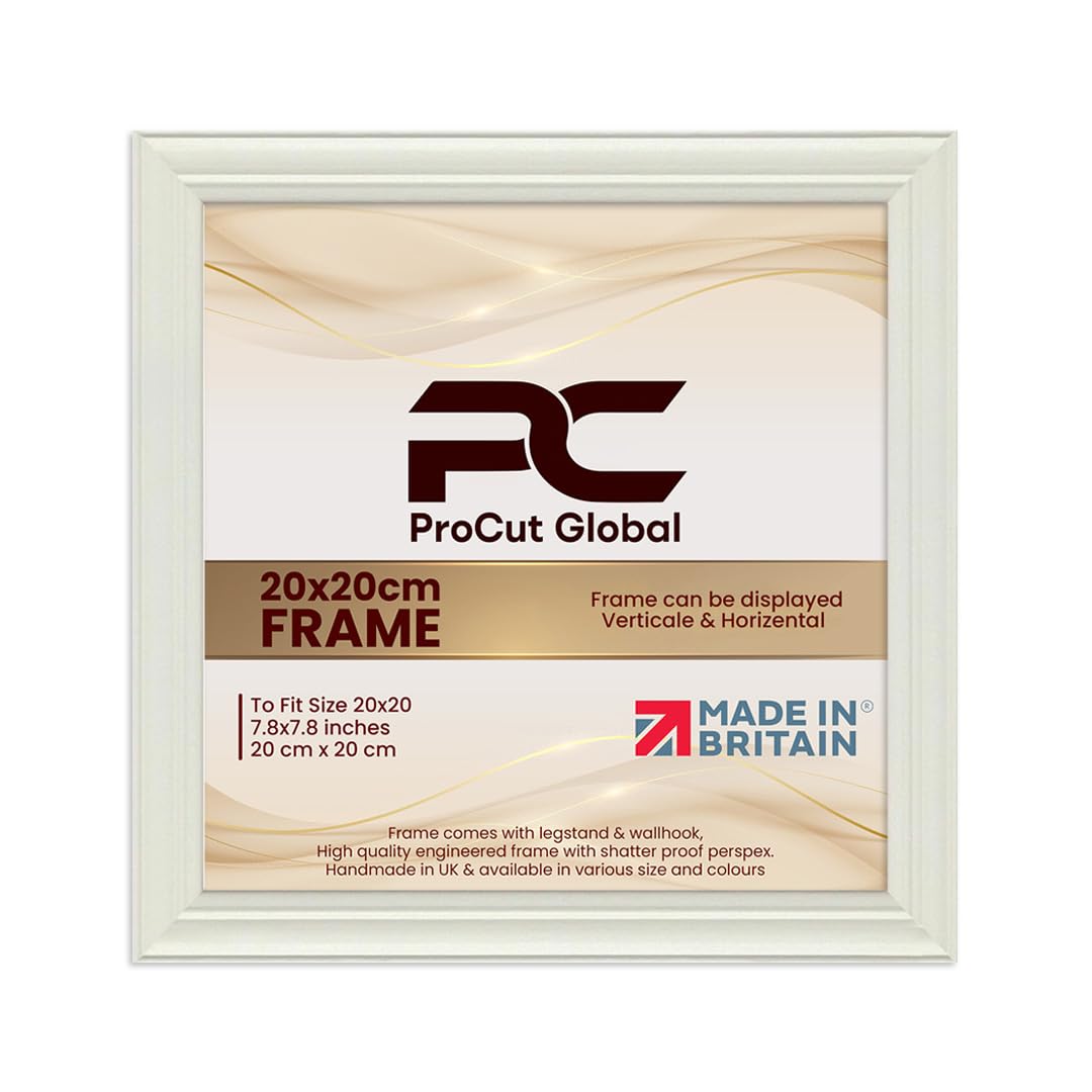 Procut Global 20x20CM White Picture Frames - Classic Wooden Photo Frame with Shatterproof Perspex for Wall or Tabletop - Perfect for Posters, Certificates & Prints - Sizes & Colors Available