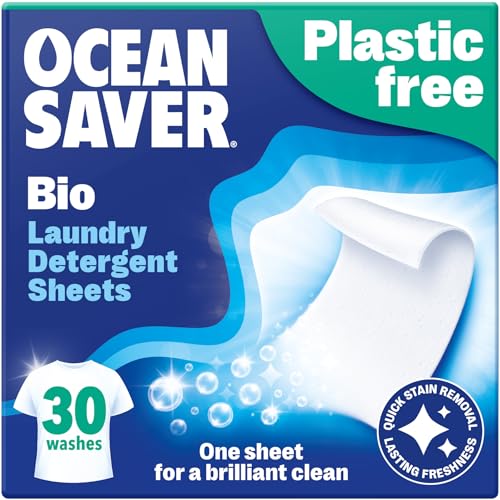 OceanSaver Eco Laundry Detergent Sheets | Bio | Eco-Friendly Biodegradable & Freshly Scented | Zero-Waste & Removes Tough Stains | Vegan Plastic & Cruelty-Free | Plant Based Formula (30 Washes)