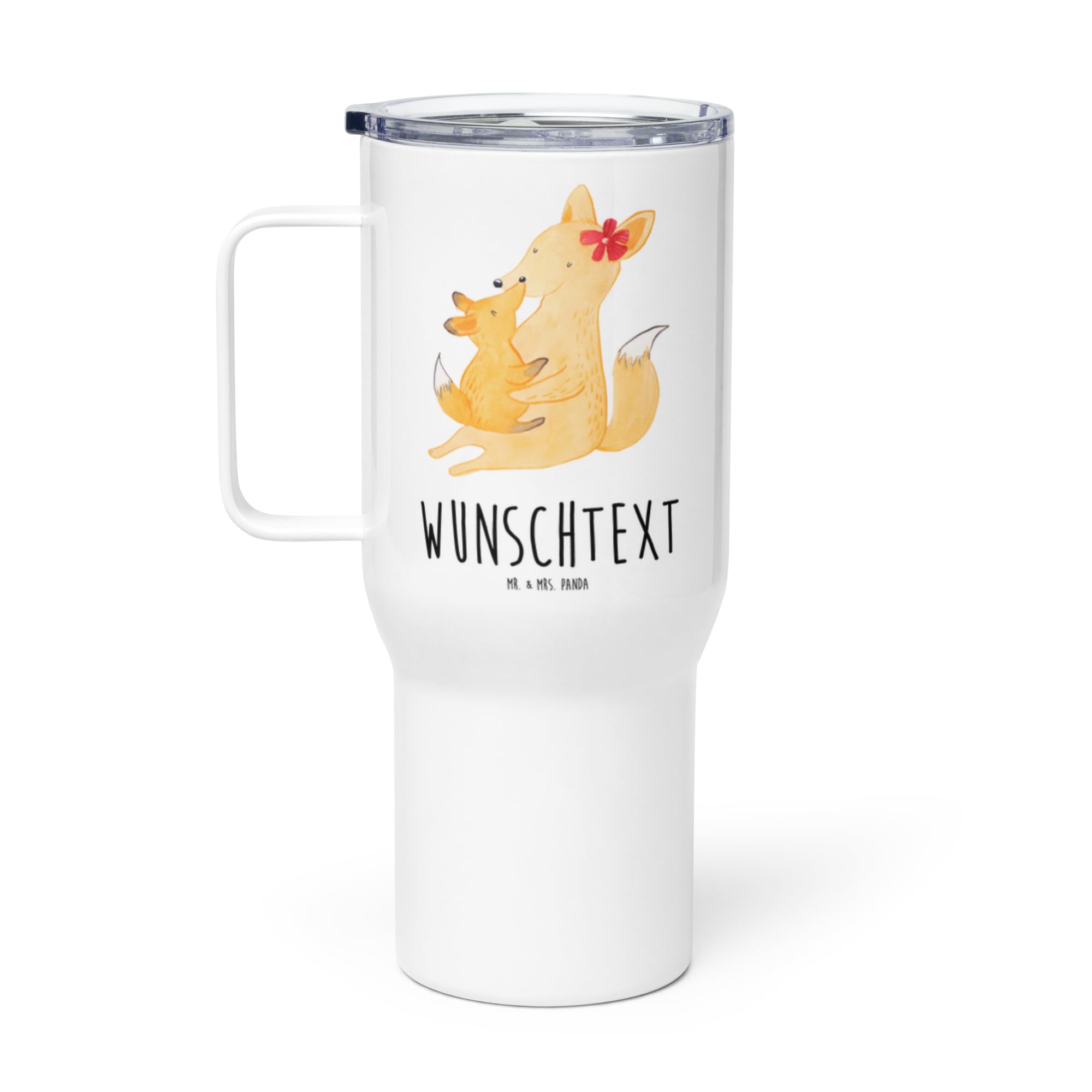 Mr. & Mrs. Panda Personalisierter XXL Thermobecher Fuchs Mama - Personalisierte Geschenke, Schoß, Umarmen, Muttertag, Geschenk, Mutter, Reisebecher, XL, PersonalisierteXL Reisetasse