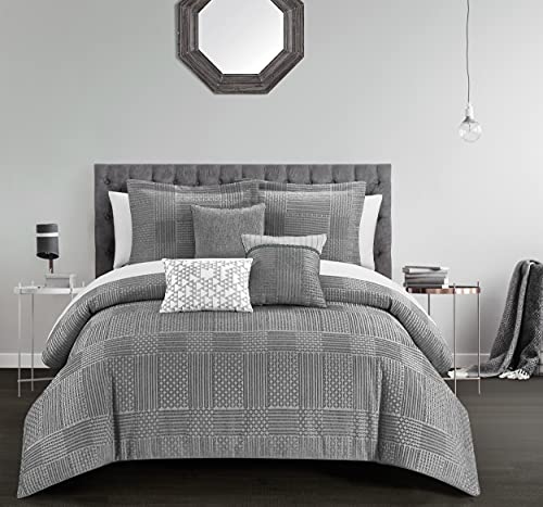 Chic Home Jodie 6 Piece Comforter Set Chenille Geometric Pattern Design Bedding - Decorative Pillows Shams Included, King, Grey Chic Home Jodie 6 Piece Comforter Set Chenille Geometric Pattern Design Bedding - Decorative Pillows Shams Included, King, Grey