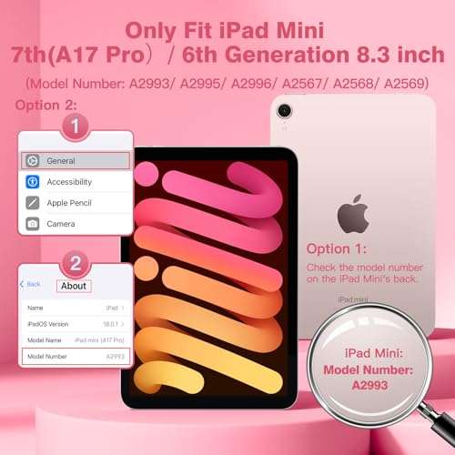 Image of for iPad mini 7 Keyboard Case A17 Pro 2024 /iPad Mini 6 Generation Case with Keyboard 2021 8.3 Inch, Pencil Holder, 7 Color Backlit Detachable Keyboard Cover for iPad mini 7th /6th Gen,DarkPink