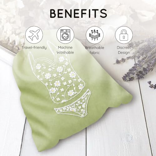 Image of Lingerie Bag for Travel Set of 3, Women Lingerie Storage Bags with Drawstrings, Double-Layered Polyester Beach Bags for Swimwear, Underwear & Storage, 15x15 Inches (Green-Gray-Teal)